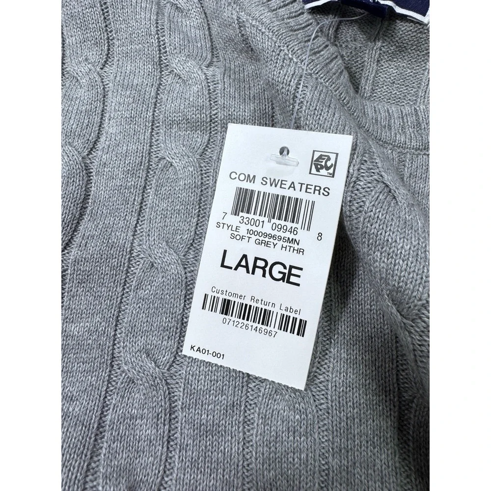 Club Room Mens Large Grey Cable-Knit Sweater NWT 100099695MN Cotton Pullover